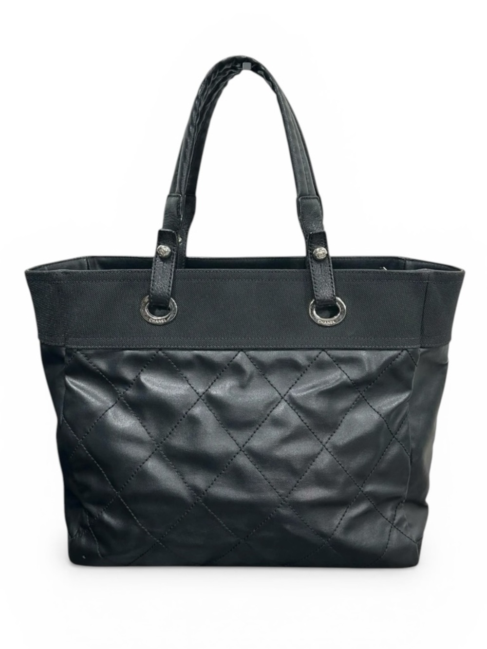 Chanel Biarritz Black Fabric Canvas & Leather GM Tote